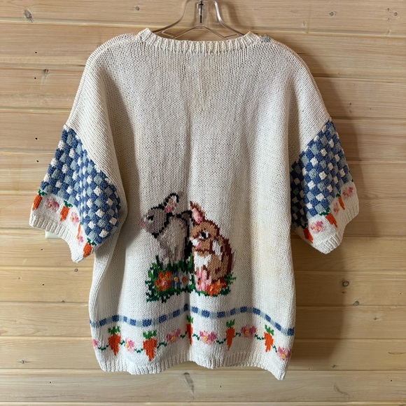 Vintage 1995 Susan Bristol Bunny Duck Cottagecore Knit Cardigan M/L - Picture 2 of 6